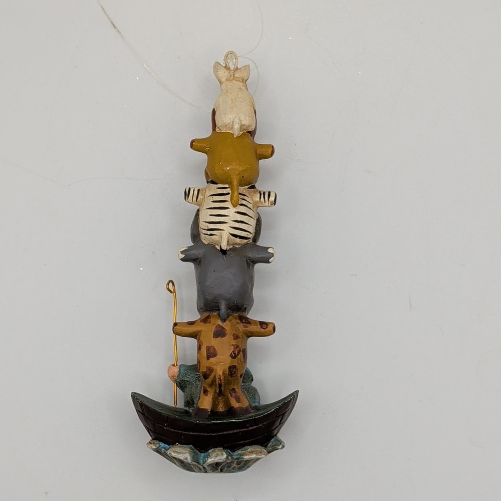 Noahs Ark Totem Pole Christmas Ornament Resin Animal Stack Boat Hand Painted - Picture 3 of 3